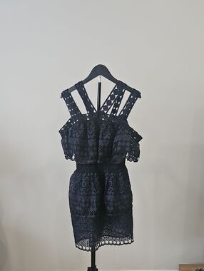 Self-Portrait Navy Eyelet Lace Mini Dress